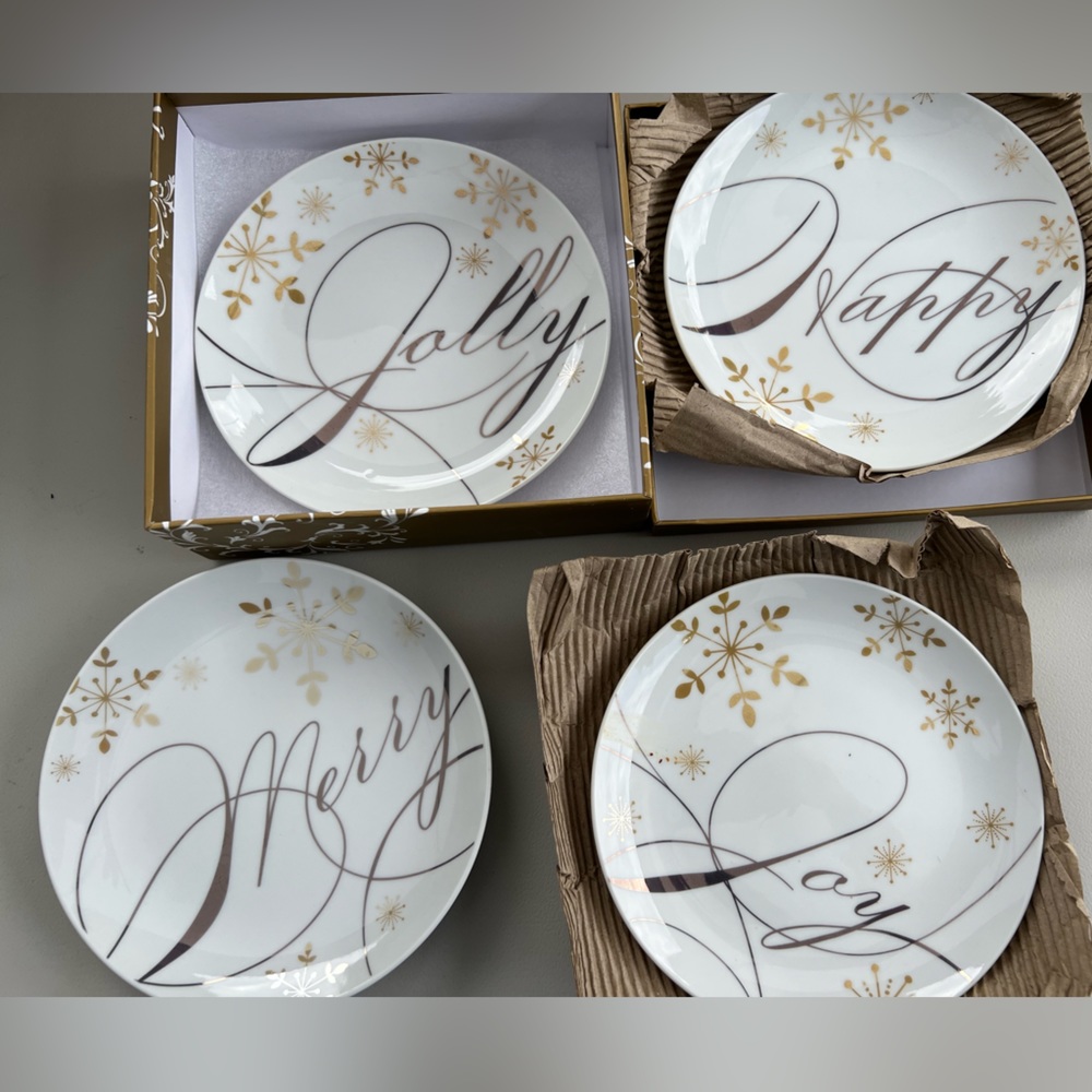 Pier 1 Pier One appetizer plates gold Christmas holiday
